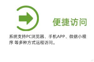 便攜訪問：系統支持PC瀏覽器、手機APP、微信小程序 等多種方式遠程訪問。